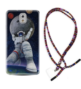 Samsung Note 3 4 5 8 9 20 Ultra 10 Lite Kılıf Boyun Asklı Rasta Silikon Astronot ve Dünya 1759