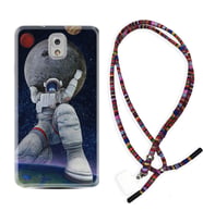 Samsung Note 3 4 5 8 9 20 Ultra 10 Lite Kılıf Boyun Asklı Rasta Silikon Astronot ve Dünya 1759