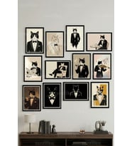 12 Parça Maskülen Kedi Figürleri 2 Renk Seçenekli Dekoratif Çerçeve Görünümlü Tablo Seti