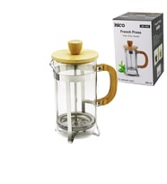FRENCH PRESS METAL KAFES - BAMBU SAP BAMBU KAPAK 600ML CAM BİTKİ SÜZGEÇİ (5343)