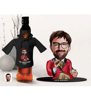 BK Gift Kişiye Özel Karikatürlü 3D Ahşap Biblo ve Siyah Mini İçki Şişesi Tişörtü Hediye Seti, Arkadaşa Hediye, Sevgiliye Hediye-4