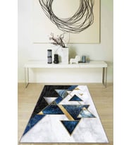 Mavi Mermer Görünümlü Kaymaz Tabanlı Dekoratif Halı RV123 - 100 x 160 cm