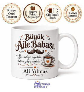 Büyük Aile Babası Yazılı Eğlenceli Kupa Bardak Babalar Günü Hediye