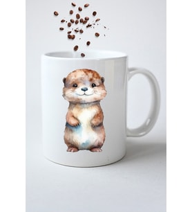 Anime Cute Otter Su Sanuru Baskılı Hediye Kupa Bardak Porselen Çay Kahve Fincanı