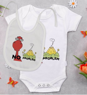 BK Kids No Problem Tasarımlı Bebek Body Zıbın ve Mama Önlüğü Hediye Seti - Model 1