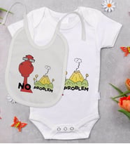 BK Kids No Problem Tasarımlı Bebek Body Zıbın ve Mama Önlüğü Hediye Seti - Model 1
