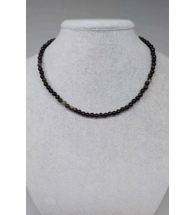 Golden & Siyah Obsidyen Taşı 4,5mm Kolye (SABİT KLİPSLİ)