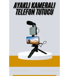 Tripod Telefon Tutucu Kumandalı Mikrofon Led Işık Vlog Video Kayıt