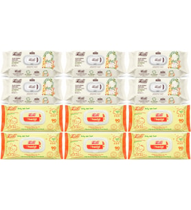 Fibril Islak Havlu Bebek Mendil 90 Yaprak Zeytinyağlı & Bebek (Karma 12 Li Set) 1080 Yaprak