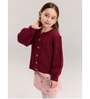 LCW Kids Bordo Bisiklet Yaka Uzun Kollu Kız Çocuk Hırka