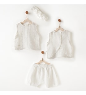 Andywawa Ac26643 Baby Chic 3lü Takım Ekru