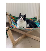 Renkli Ahşap Kedi Hamağı, Yerden Yüksek Konforlu Dinlenme Yatağı