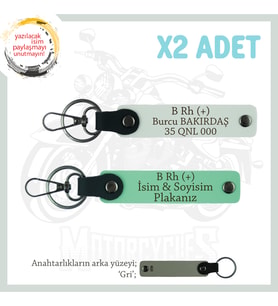 Hız Tutkunlarına Özel İsim Plaka ve B Rh (+) Kan Grubu Yazılı Deri x2 Anahtarlık Set, Yeşil-Beyaz-Gr