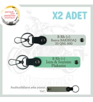 Hız Tutkunlarına Özel İsim Plaka ve B Rh (+) Kan Grubu Yazılı Deri x2 Anahtarlık Set, Yeşil-Beyaz-Gr