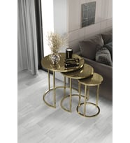 3'lü C Zigon Sehpa Gold Kaplama Bronz Ayna