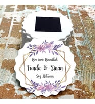 Magnet Hediyelik - Gelin / Damat Mor Çiçek Tasarım Nişan, Kına, Nikah, Düğün, Söz Hatırası Magnet