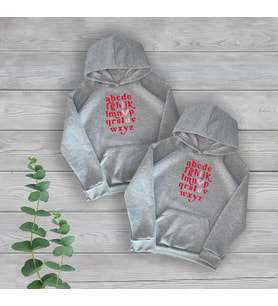 Alfabe İ Love You Göğüs Baskılı Sevgili/Çift 2'li Gri Oversize Sweatshirt