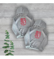 Alfabe İ Love You Göğüs Baskılı Sevgili/Çift 2'li Gri Oversize Sweatshirt