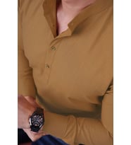 Taba Hakim Yaka Keten Üç Düğmeli hediye Kutulu Erkek Gömlek (Taba)
