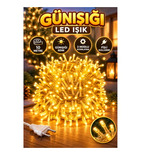 10 Metre Fişli Günışığı LED Işık – 3 Modlu Dekoratif Sarı Aydınlatma