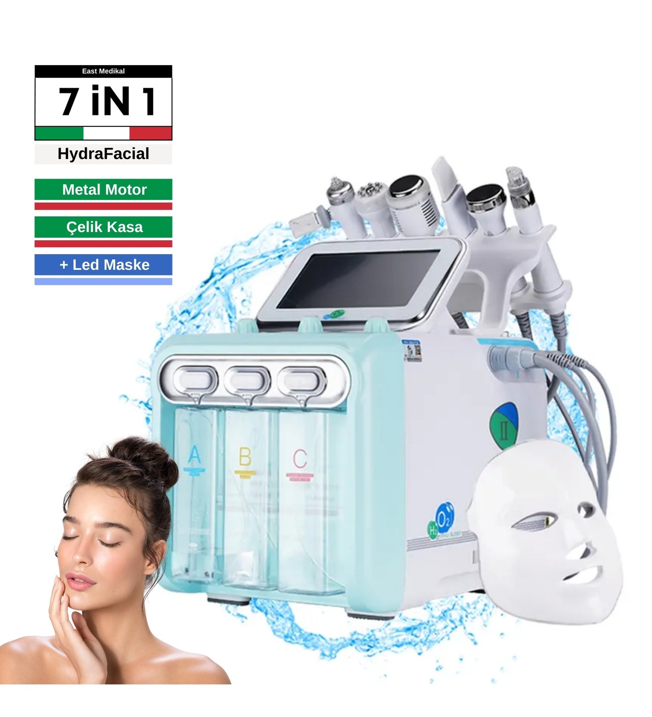 hydrafacial Led Terapi Hydra Facial 7+1 &büyük Metal Vakum Motorulu