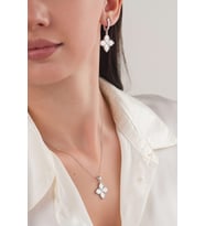 Gümüş Yonca Lazer Kalem İşlemeli Kolye KÜPE SET 