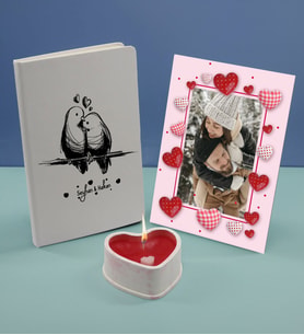 BK Gift Sevgililere Özel Beyaz Defter Dekoratif Çerçeve ve Kalp Taş Obje Kokulu Mum Hediye Seti-4, Sevgiliye Hediye, Sevgililer Günü