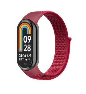 Xiaomi Mi Band 9 / Xiaomi Mi Band 8 Uyumlu Naylon Örgü İşlemeli Bükülmelere Dayanıklı Hasır Kordon (Kırmızı)