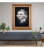 Altın Varaklı Çerçeveli Paspartulu Atatürk Tablo nl02A66 (Gold)