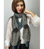 ÇİÇEKLİ GÜLLÜ TRİKO ŞİFON TASARIM KADIN FULAR AKSESUAR 180X25 CM (Mavi)