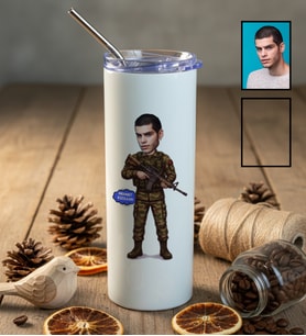 Kişiye Özel Karikatürlü Asker Pipetli Matara 30 Ağustos Zafer Bayramı Hediyesi