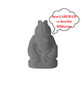 Garfield Biblo - 3D Baskı Dekoratif Kedi Figürü - Masaüstü Süsü Hediyelik (Tatlı Gri)