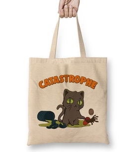 Cute Funny Catastrophe Kitten Spilling Drinks Cat Bez Çanta Uzun Saplı
