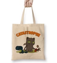 Cute Funny Catastrophe Kitten Spilling Drinks Cat Bez Çanta Uzun Saplı