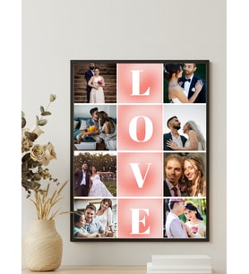 Kişiye Özel LOVE Yazılı Tablo  8 Fotoğraflı Ahşap Çerçeveli Post - Sevgililer Günü, Doğum Günü, Yılbaşı Hediyesi Kendin Tasarla (Çok Renkli)