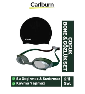 Kaymaz Su Geçirmez Silikon Yüzücü Elastik Yüzme Şapkası Havuz Deniz Bone Gözlük 2’li Çocuk Seti