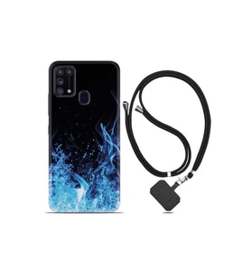 Samsung Galaxy A31 Kılıf Silikon Desen Boyun Askılı Blue Fire 1678