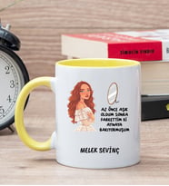 Kişiye Özel Az Önce Aşık Oldum Tasarım Esprili Sarı Kupa Bardak