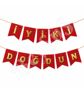 İyiki Doğdun Banner Kırmızı - Gold