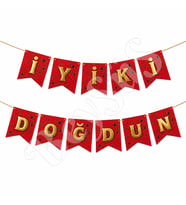 İyiki Doğdun Banner Kırmızı - Gold