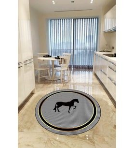 Gri Kaymaz Tabanlı Yuvarlak Modern Mutfak Halısı AR1399