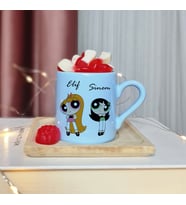 Power Puff Girls Tasarımlı Kişiye Özel Mavi Türk Kahvesi Fincan