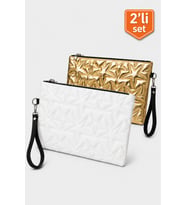 2'li Çanta Paketi Yıldız Desenli Portföy El Çantası Bilek Askılı Clutch Çanta