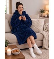 Wellsoft Kapüşonlu Giyilebilir Tv Battaniyesi Unisex Over Size Lacivert
