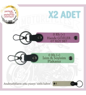 Yeni Araba Hediyesi, İsim Plaka ve 0 Rh (+) Kan Grubu Yazılı 2'li Anahtarlık Takım, Yeşil-Pembe-SK (Çok Renkli)