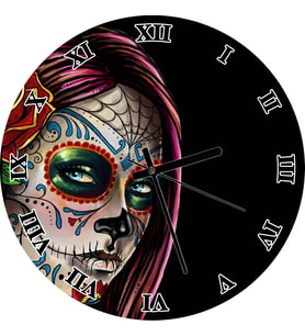 Cakatablo Siyah Zeminde Meksika Catrina Makyajı Duvar Saati