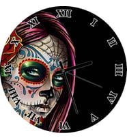 Cakatablo Siyah Zeminde Meksika Catrina Makyajı Duvar Saati