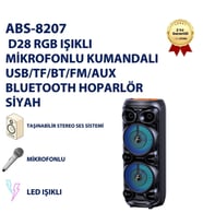 ABS-8207  D28 RGB Işıklı Mikrofonlu Kumandalı USB/tf/BT/fm/aux Bluetooth Hoparlör Siyah