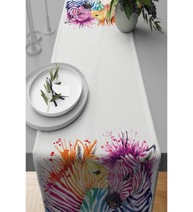Ekru Hayvanlı Desen Zebra Premium Masa Örtüsü Runner RNR445