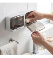 Duvara Monte İkili Kapaklı Plastik Katı Sabunluk Organizer – Banyo &amp;amp; Mutfak İçin Yapışkanlı